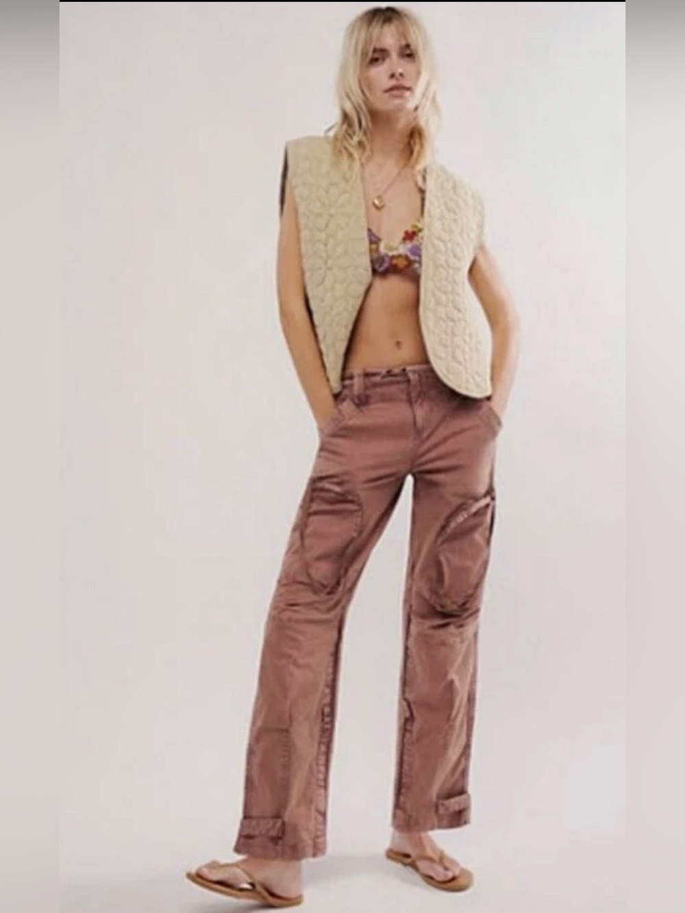 We The Free People Cargo Pants Dusty Rose Utility Zip Pocket Size M